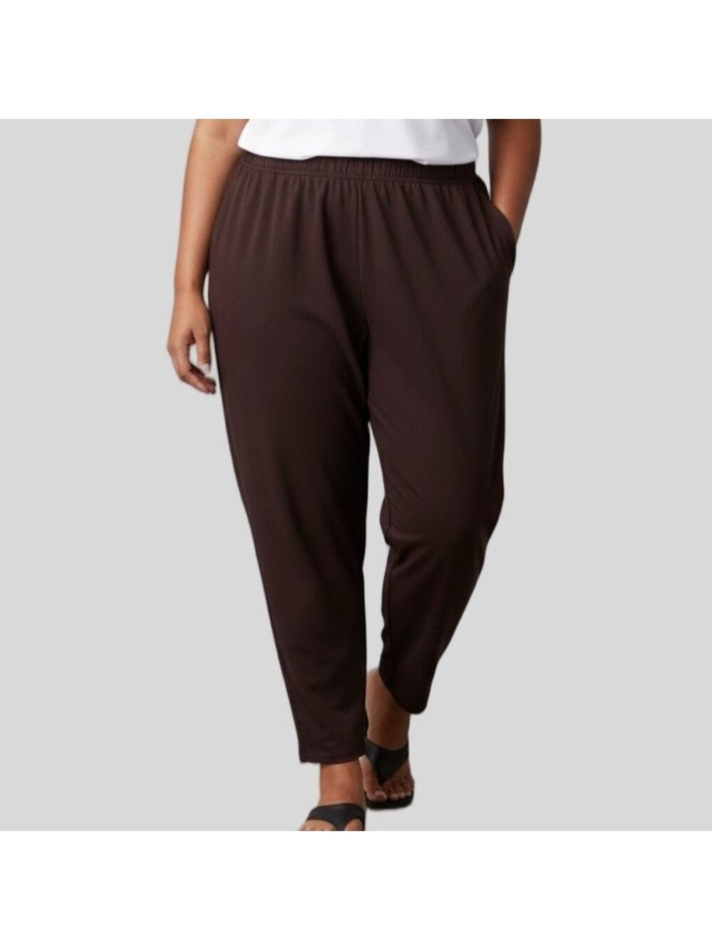Fashion Bug Dark Brown Elastic Waist Pants Size 26/28 Short